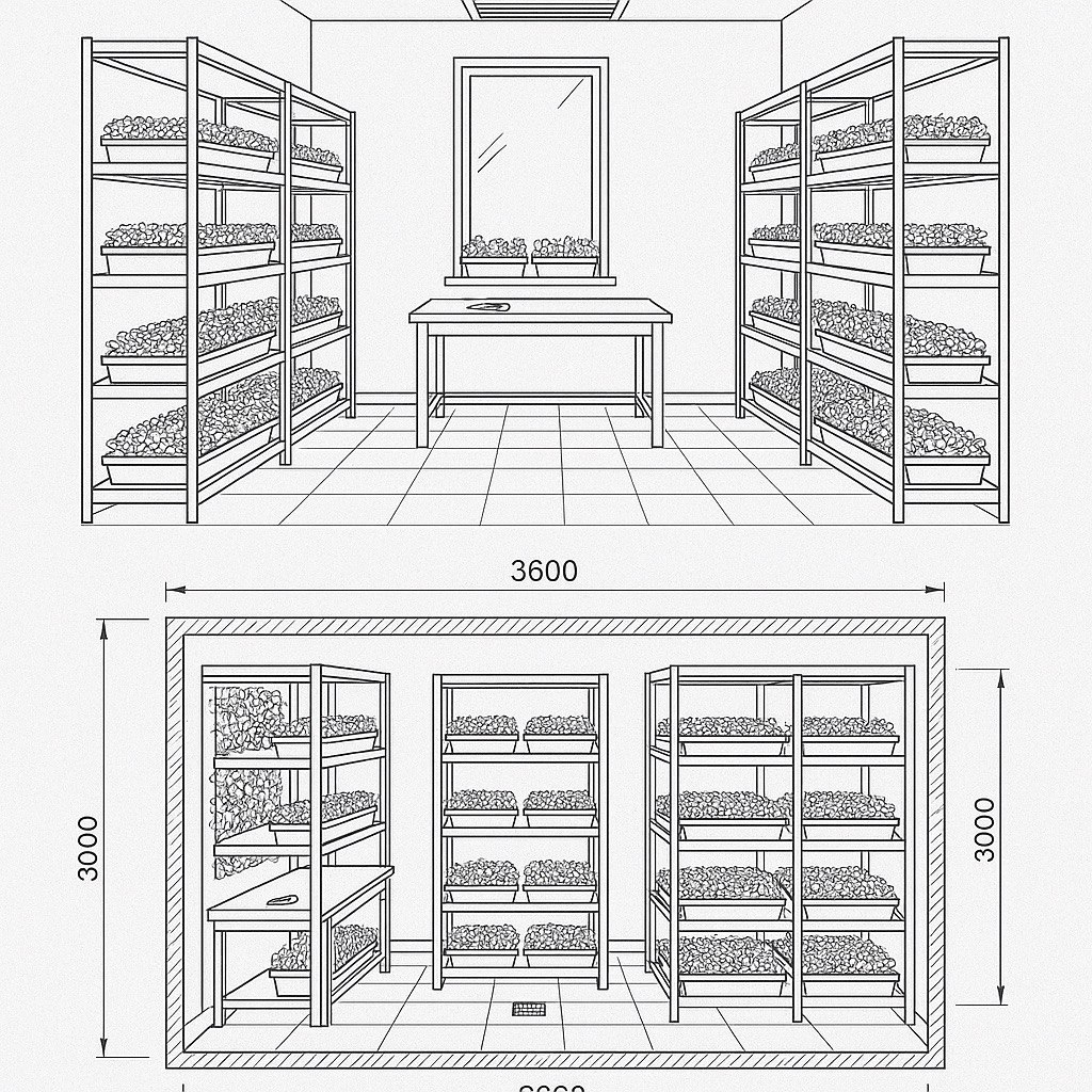 Technical drawing of a farm layout